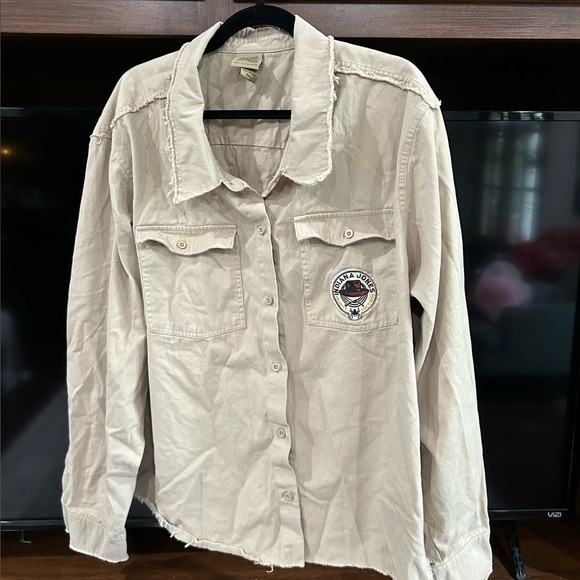 Indiana Jones Expert Of The Occult Khaki Distressed Button Down Shirt Size 3X - Picture 7 of 10